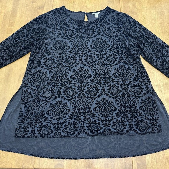 Cato top womens 14/16 black floral velvet burnout whimsigoth witchy gothic tunic - Picture 2 of 11